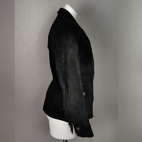LRL Lauren Jeans Co Ralph Lauren Black Suede Fringe Western Jacket Size 4 - Picture 3 of 17